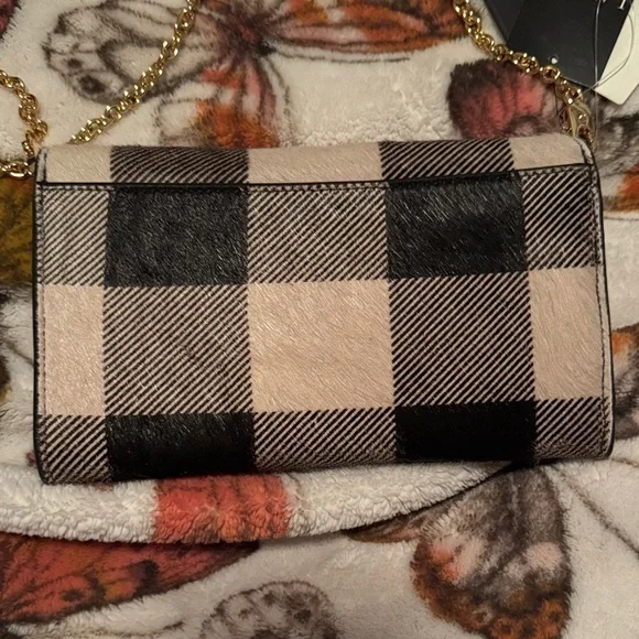 Ralph Lauren Black and Cream Plaid Crossbody Buffalo check hair on hide wallet - Picture 14 of 15